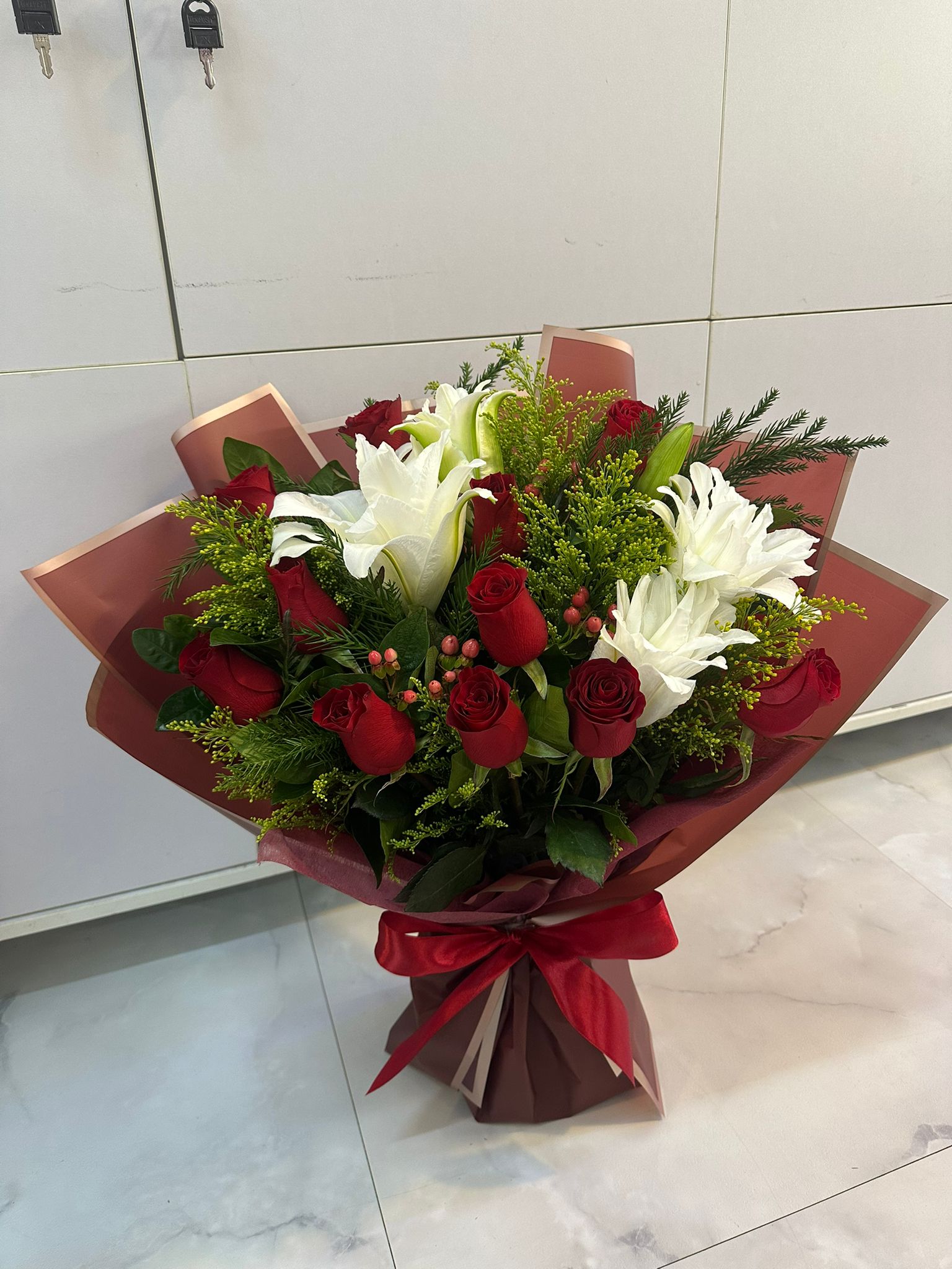 Roses and  Asiatic Lily  Bouquet
